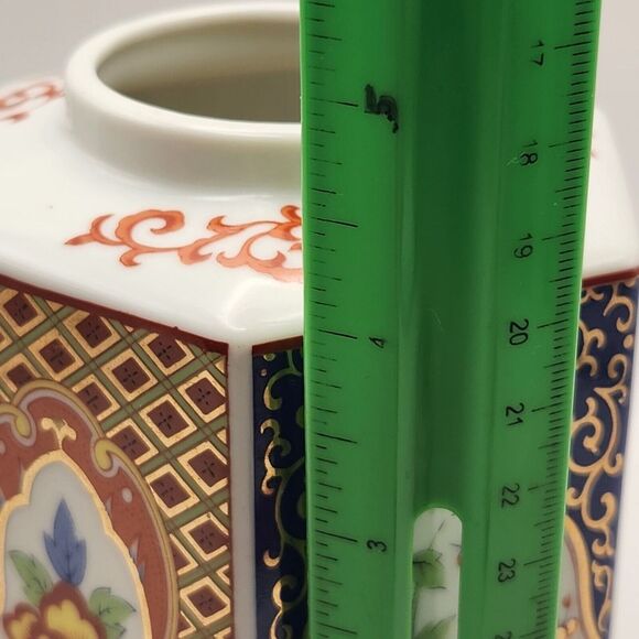 Vintage Dolphin China 6 sided Ginger Jar Japan Ceramic Footed w/Lid Gold Leafing - Picture 10 of 11